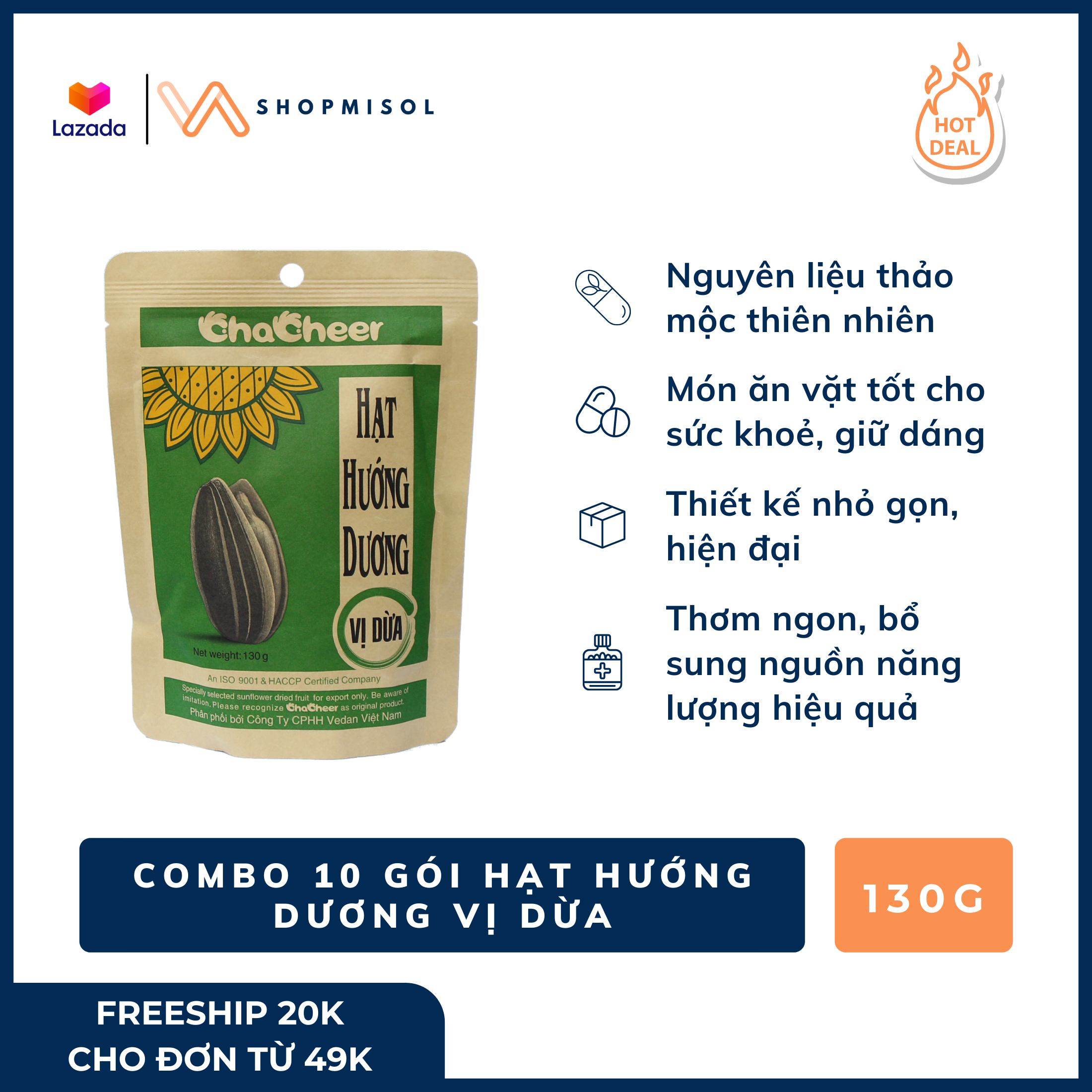 combo 10 gói hạt hướng dương chacheer vị dừa siêu ngon