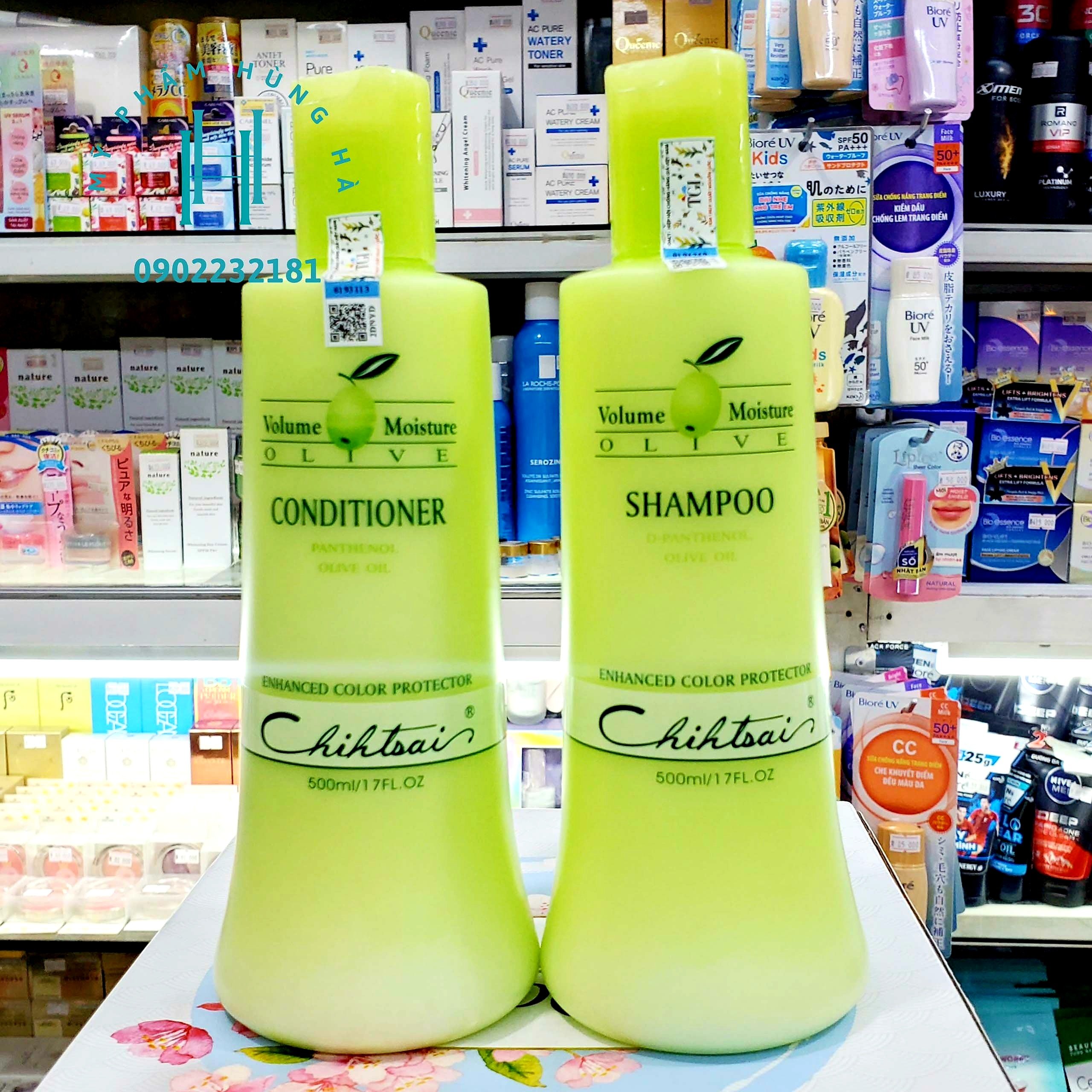 Dầu gội, dầu xả Chihtsai, cặp gội xả chiết xuất tinh dầu Olive, Chihtsai Volume Moisture 500ml