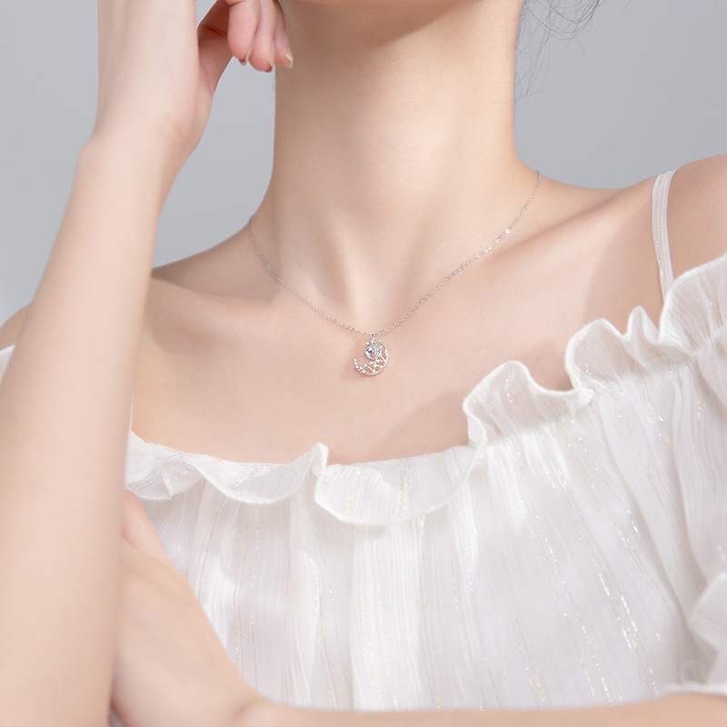 Dây chuyền vàng bạc thiết kế hình mặt trăng opal thời trang mạ cao cấp