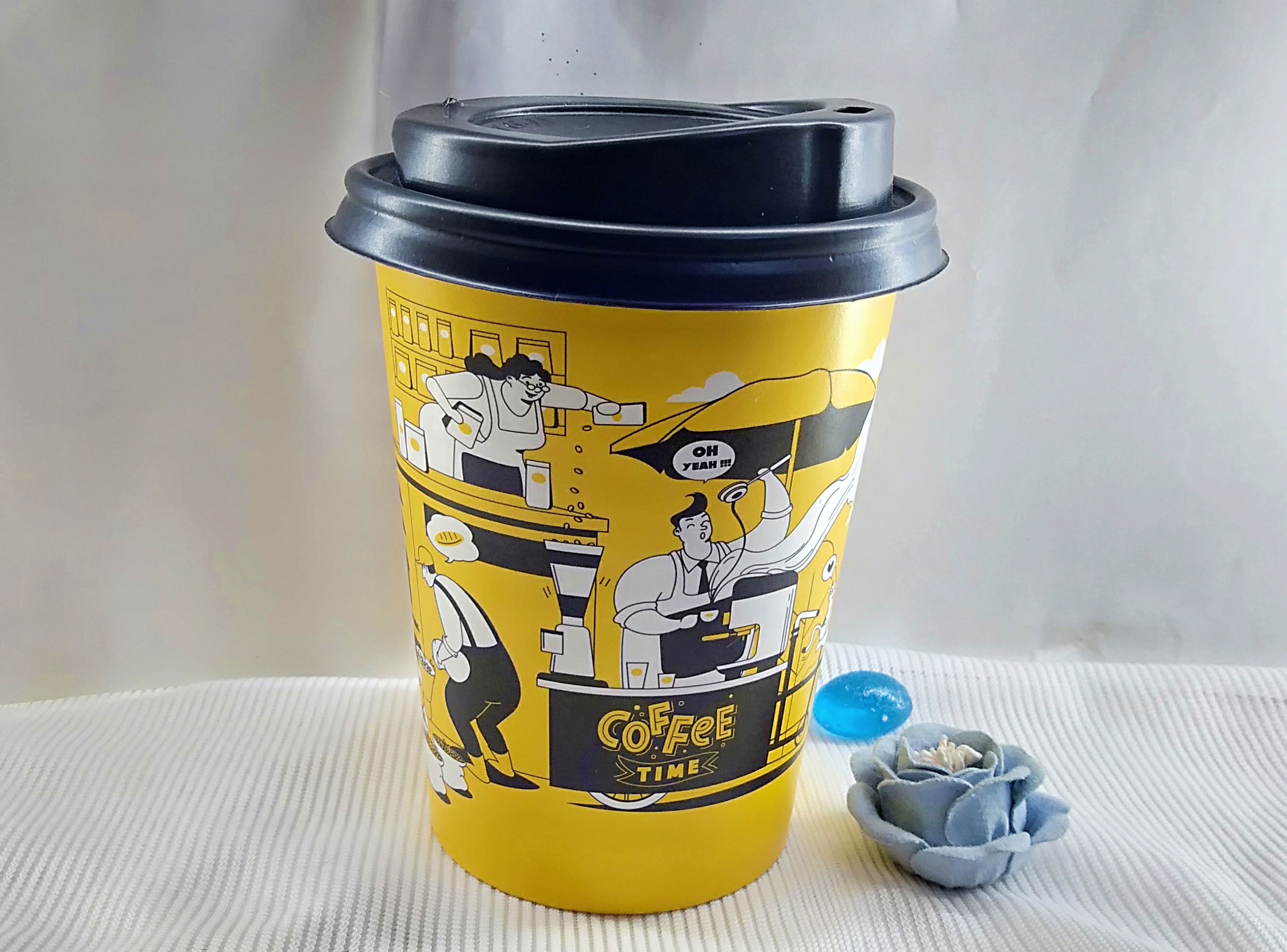 50 Ly Giấy In Hình Coffee Time 14oz – 360ml Có Nắp | Ly giấy cafe | Ly giấy đựng cà phê | Cốc giấy | Cốc giấy cafe