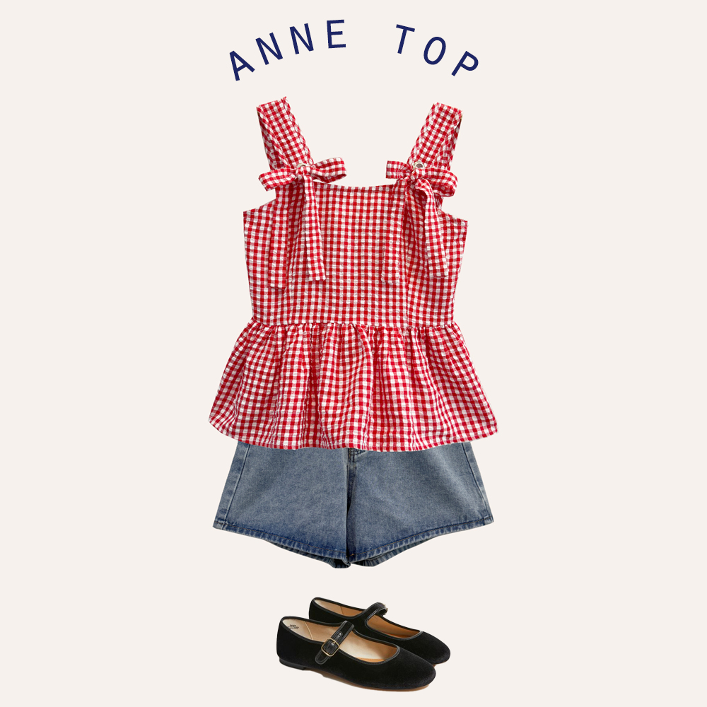 Bleubird áo vải caro quai buộc dây dáng xòe anne top
