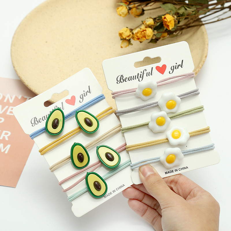 Set 5 dây buộc tóc hình quả bơ xinh xắn, chun cột tóc trứng rán hot trend