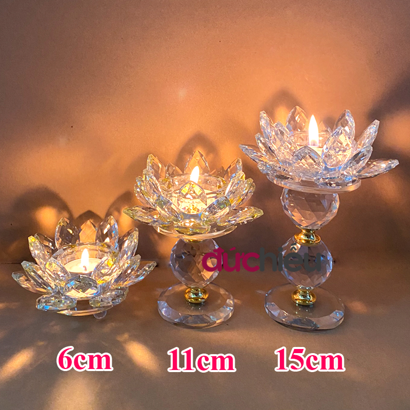 [ Hàng chất lượng cao ] Đế đựng nến hoa sen pha lê, chân nến thủy tinh hình hoa sen dâng Phật, Bồ tát - Đức Hiếu Shop