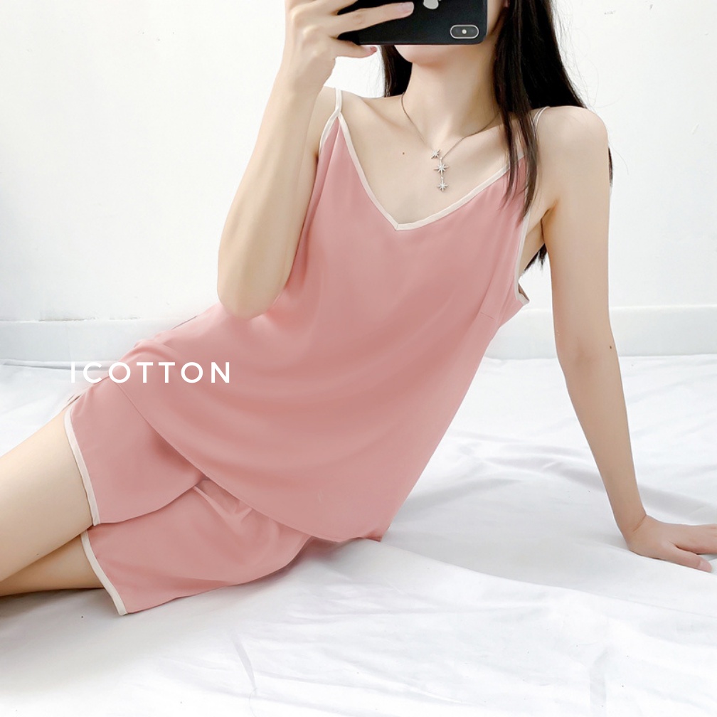 Đồ bộ mặc nhà nữ 2 dây set ngủ mặc nhà cao cấp chất cotton lụa siêu mát form rộng quần đùi đẹp, dễ thương, sexy