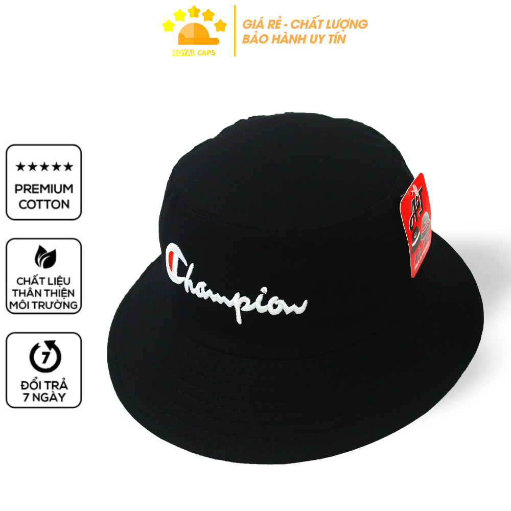 [FREESHIP] Mũ Bucket Nam Nón Tai Bèo Nữ Champion Đen Vải Kaki Tốt Bền - Royal Caps
