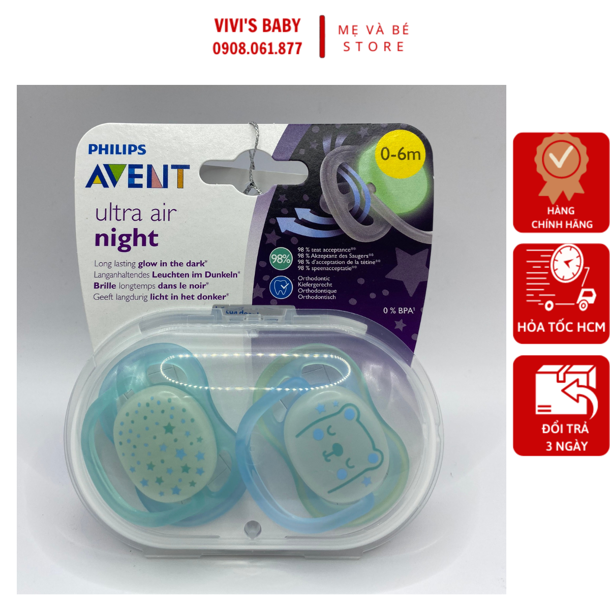 Ti giả Philips Avent Ty Ngậm Avent Ban Đêm Có Phát Sáng Vỉ Đôi - 1 Đổi 1 Nếu Lỗi NSX