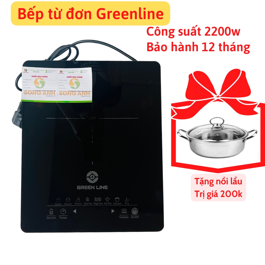Bếp từ đơn Green Line Công suất 2200W Tặng Kèm Nồi Nẩu, Bếp điện từ đơn Green Line ,Bếp từ Green Line, bếp từ đơn, bếp từ ,Bếp từ đơn Green Line ,với thiết kế sang trọng ,mặt kính chịu lực tốt, hẹn giờ thông minh .
