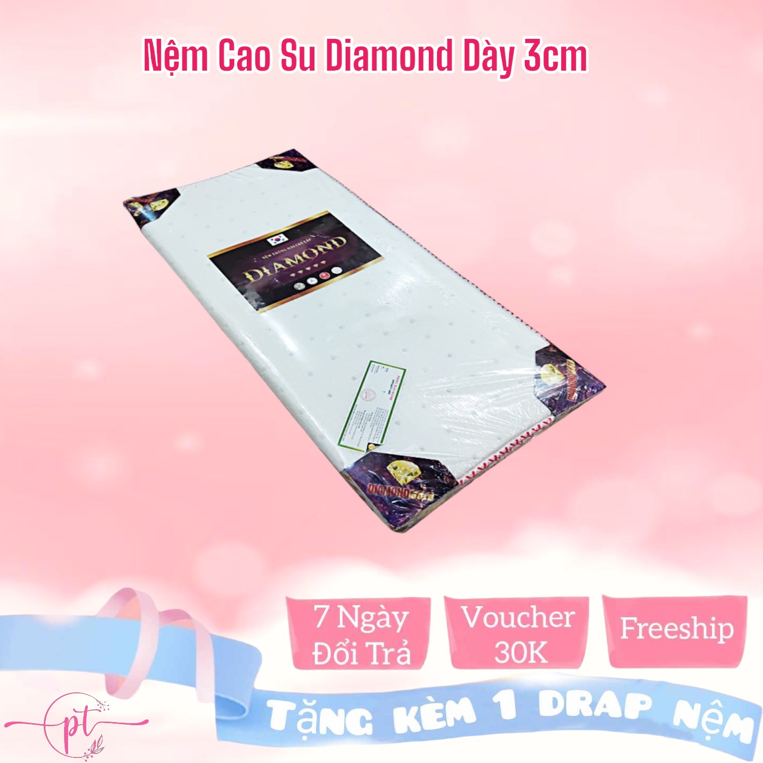 Nệm Cao Su Chần Viền Diamond Dày 3cm Kích Thước 80cm/1m/1m2/1m4/1m6/1m8 Đủ Size Tặng Kèm Ga Nệm - Giao Hỏa Tốc 2H HCM
