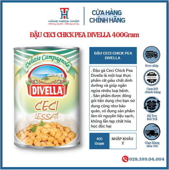 ĐẬU CECI CHICK PEA DIVELLA 400Gr Nhập Khẩu Ý [Date new]