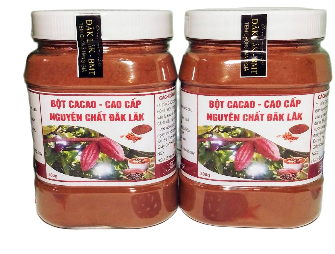 (MIỄN SHIP 15K) Combo 1kg Bột Cacao Nguyên Chất Đăk Lăk Loại 1: Thơm ngon, Bổ Dưỡng, Vị Đậm Đà (2 hủ 500gr) Shop Na Gà