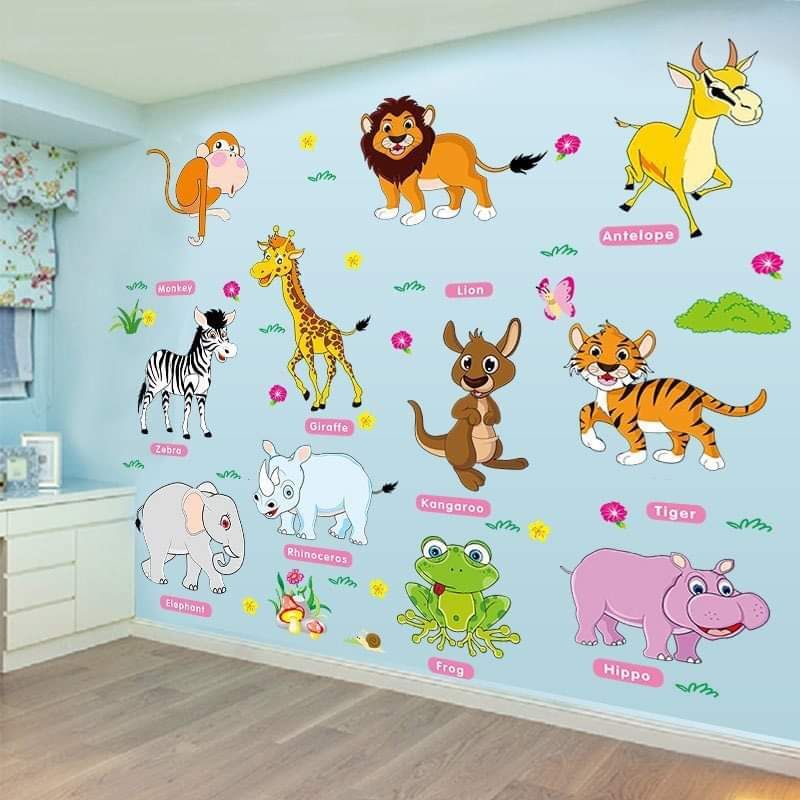 Decal dán tường các con vật tên tiếng anh cho bé học tập