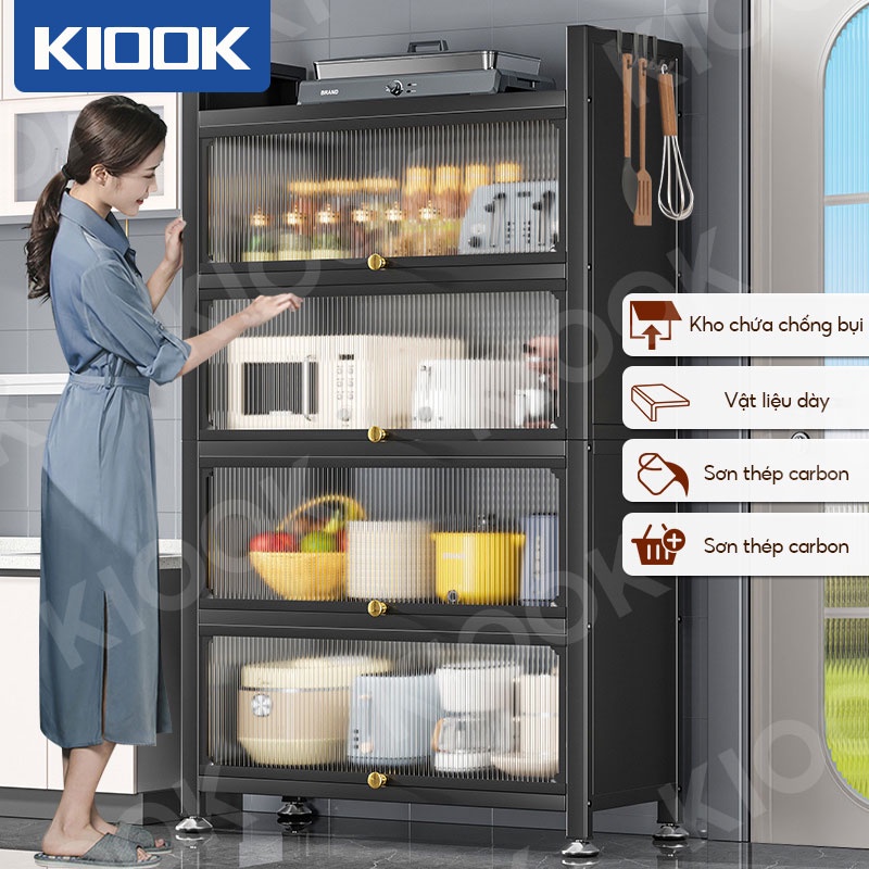 Kiook kệ nhà bếp đa năng kệ để đồ 4/5 tầng 70/100cm chống bụi dung tích kệ để lò vi sóng kệ nhà bếp đa năng có bánh xe, vật liệu thép carbon dày