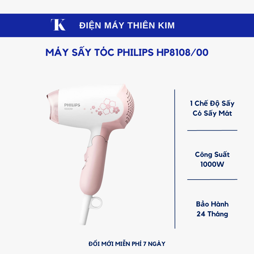 Máy sấy tóc philips hp8108/00 1000w - bảo hành 24 tháng toàn quốc
