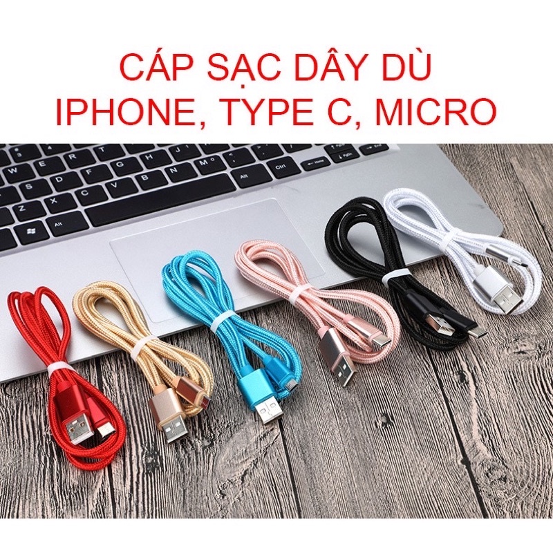 Dây cáp sạc Ip, dây dù 2m 3m chống đứt, hỗ trợ sạc nhanh
