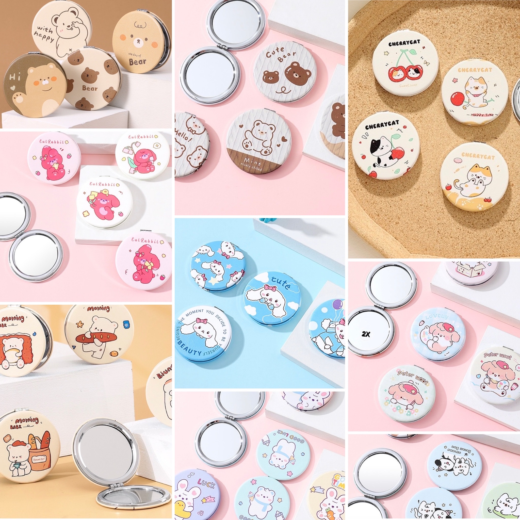 Gương mini trang điểm 2 mặt to nhỏ bỏ túi + gương nhiều mẫu