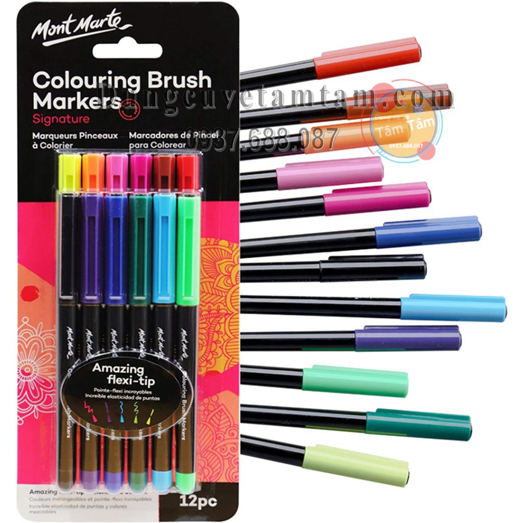 -bút marker brush mont marte/ mont marte colouirng brush marker flexi-tip bộ 12 màu -
