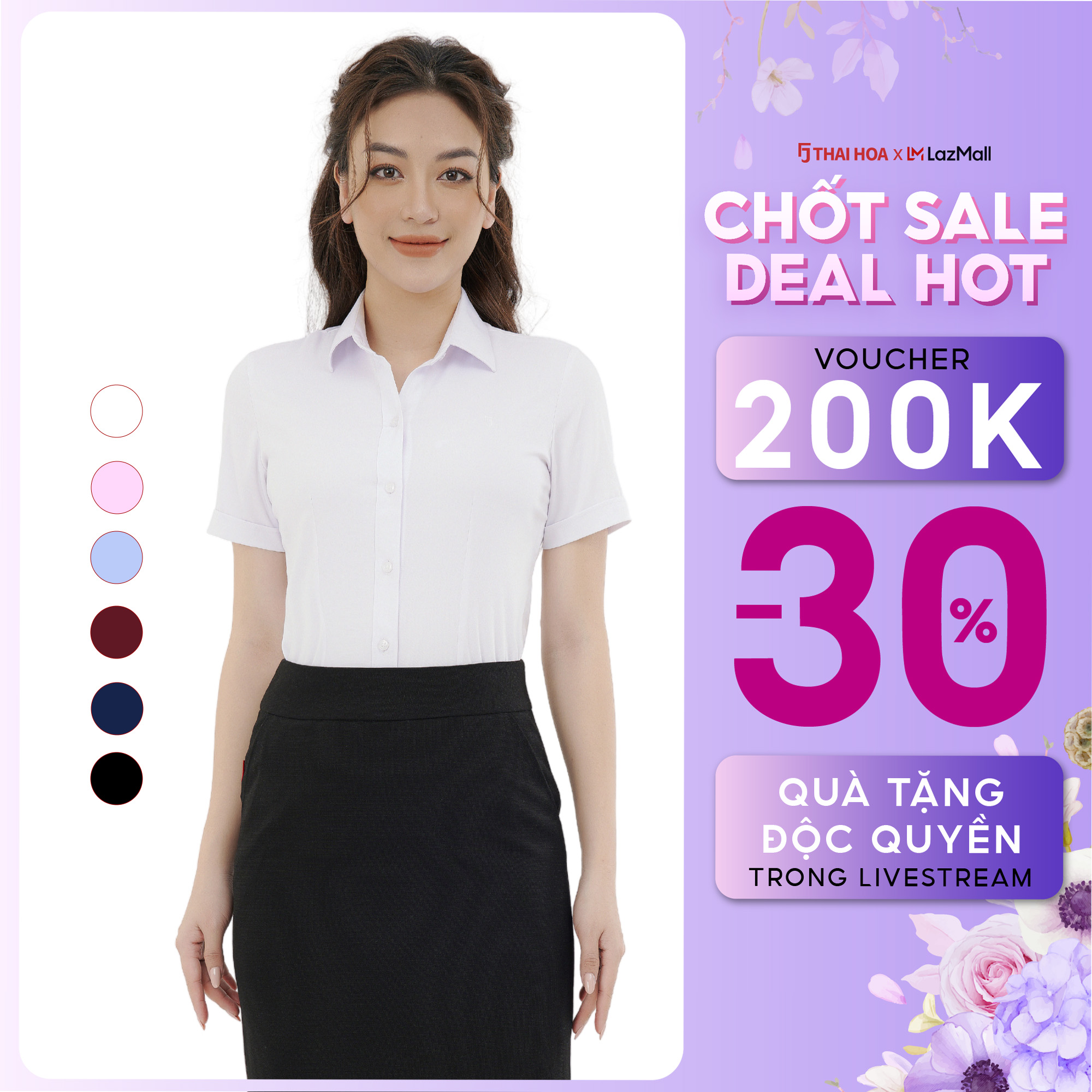 Áo sơ mi nữ công sở ngắn tay sợi tre Thái Hoà form rộng ASW0301-R10