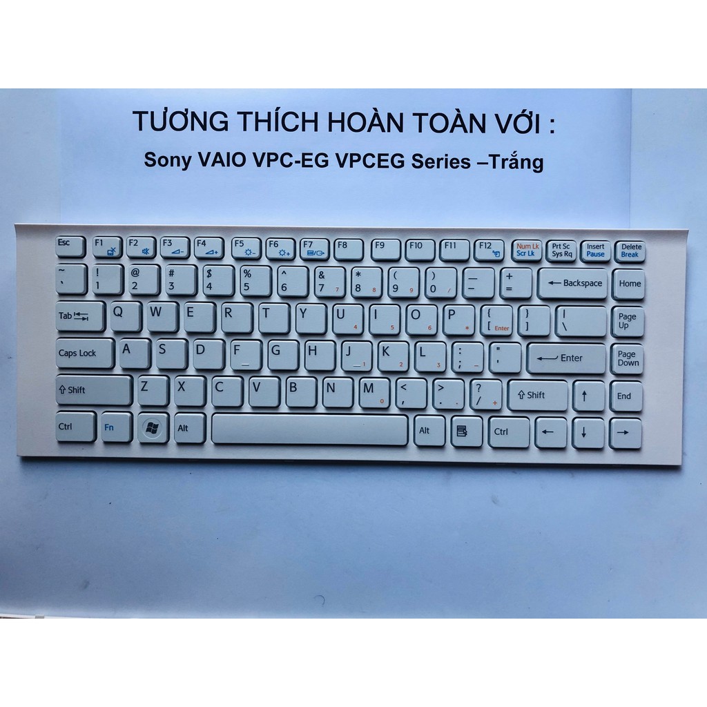 Bàn phím laptop sony vaio vpceg vpc-eg pcg-61911l, pcg-61913l, pcg-61a11l, pcg màutrắng bh 12 tháng