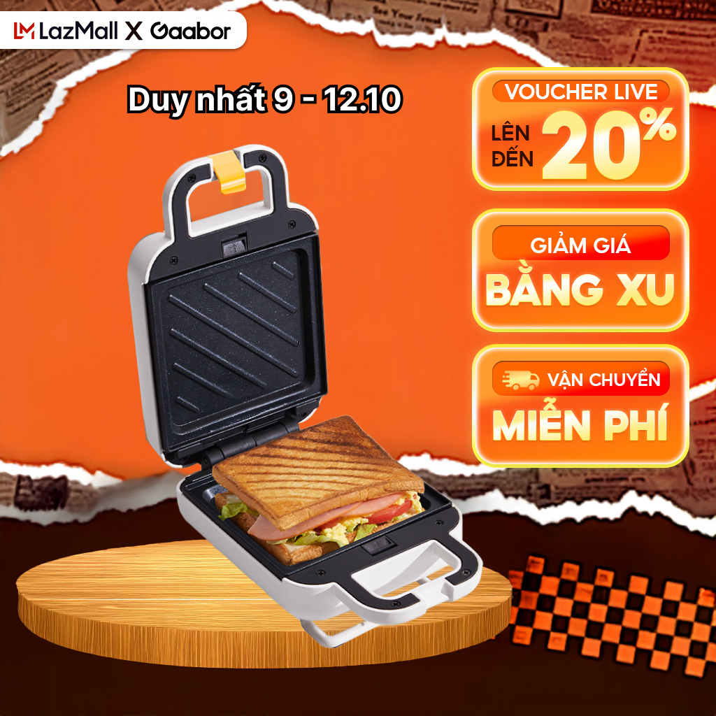 FLASH SALE Máy kẹp bánh mì sandwich SM60M-WH01A GAABOR nướng bánh mì rán trứng nướng thịt tiện dụng cho bữa sáng - Bảo hành 12 tháng 1 đổi 1