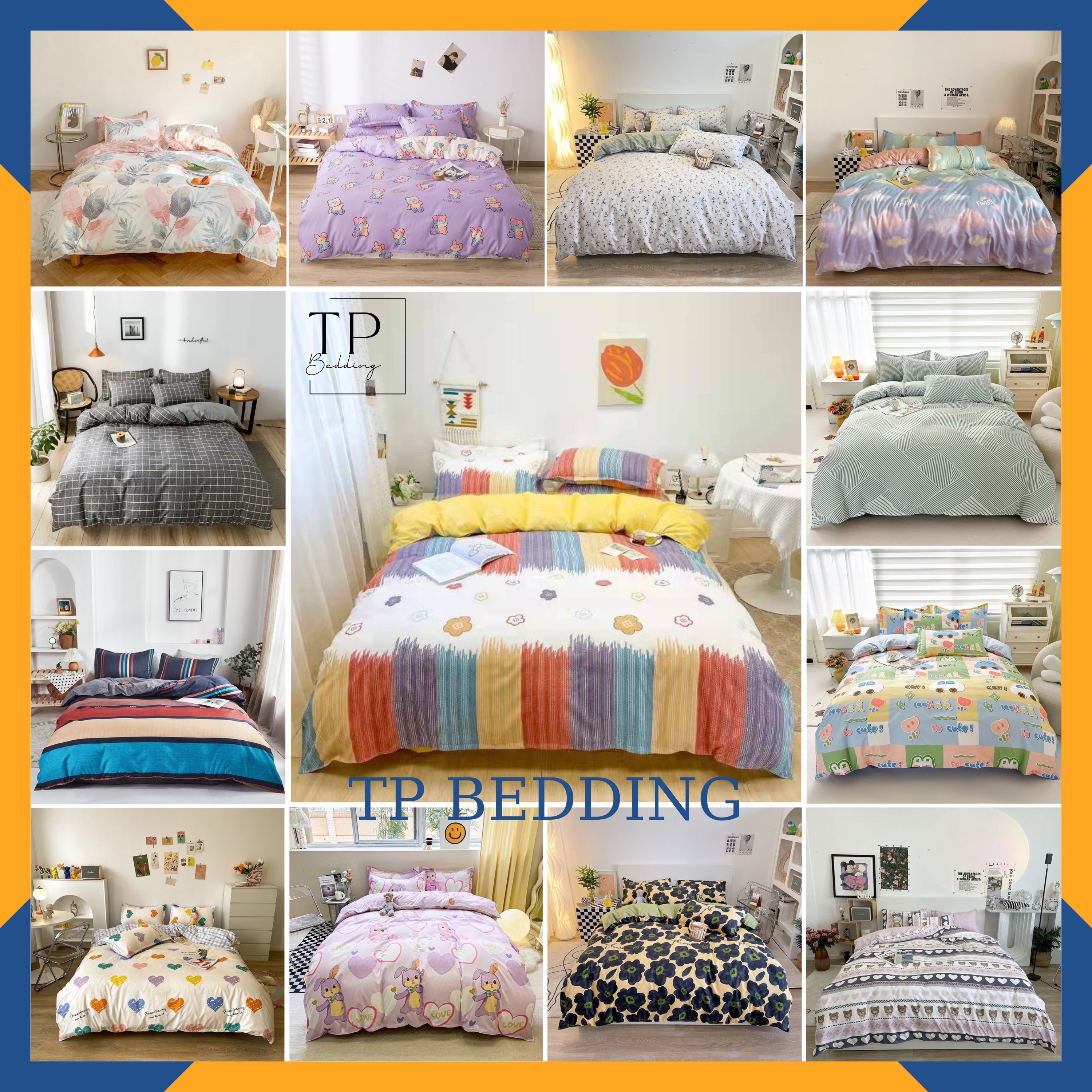 Bộ chăn ga gối cotton poly, chăn ga gối đệm đầy đủ mẫu mã, kích thước
