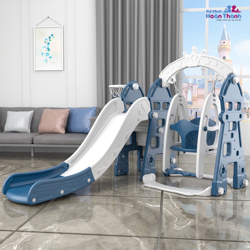 Cầu trượt xích đu cho bé cao cấp 4 trong 1 tặng kèm bóng rổ dài 185 cm