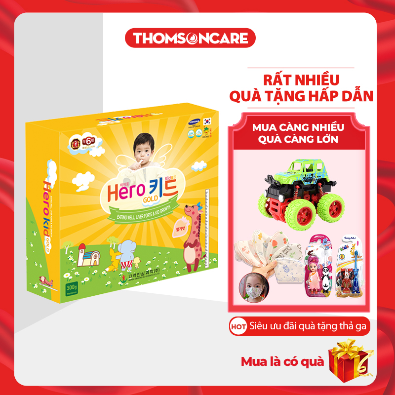 Hero Kid Gold, siro  Hộp 30 gói  giảm biếng ăn giúp bé ăn ngon cao lớn, tiêu hóa tốt - Nhập khẩu Hàn Quốc Herokid Hộp 30 gói siro uống tiện lợi