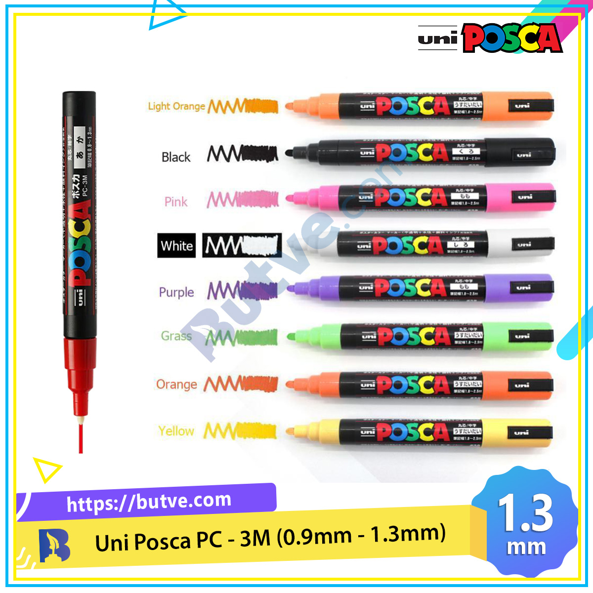 Bút sơn nước vẽ đa chất liệu uni posca pc-3m chính hãng ngòi 0.9 - 1.3mm