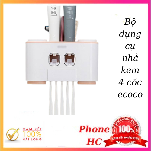 Bộ Nhả Kem Đánh Răng Ecoco 4 Cốc Cao Cấp Để 5 Bàn Chải-Dụng Cụ Lấy Kem Tự Động