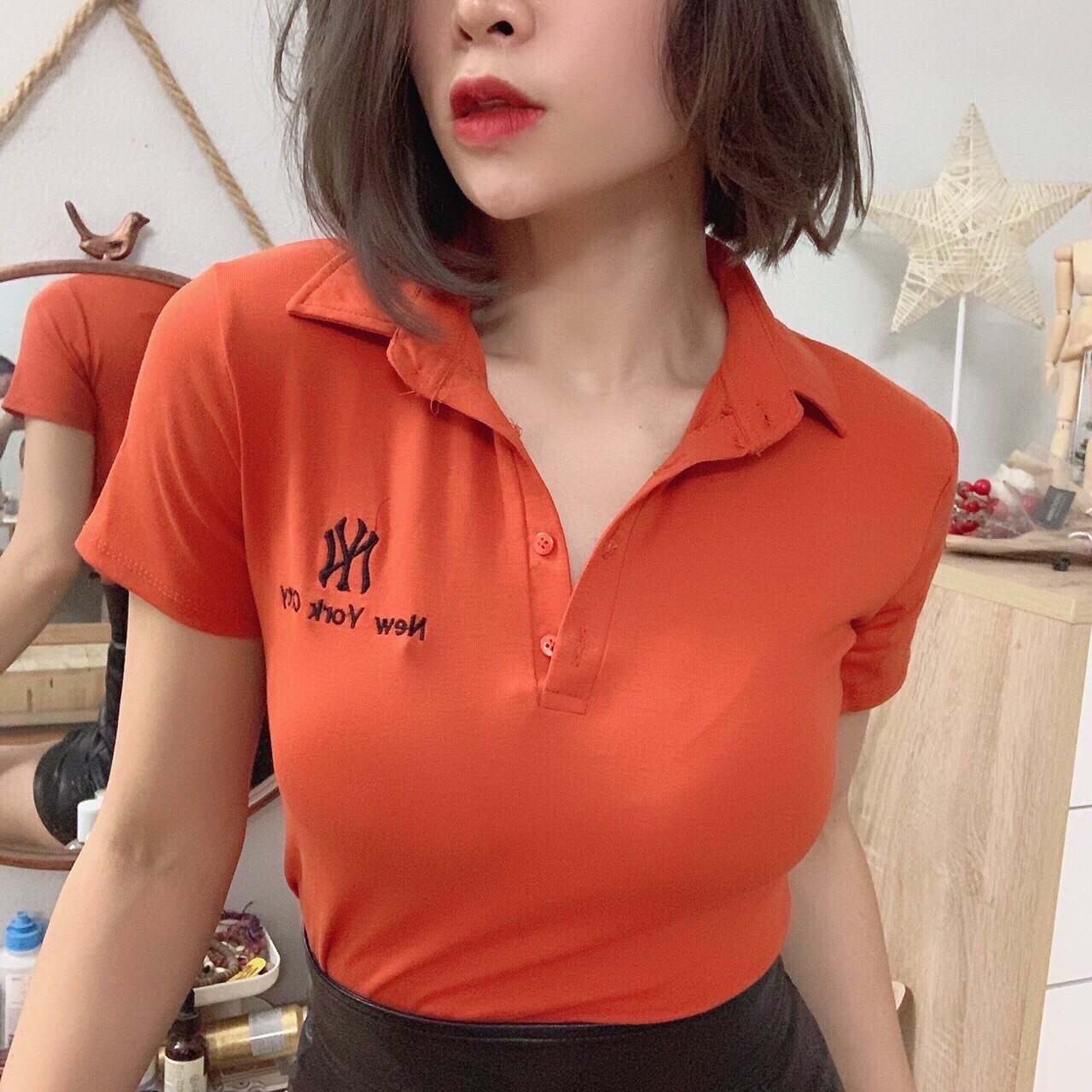 [HCM] Áo Thun  Áo Phông Cổ Bẻ Form Ôm Thêu Chữ Ở Ngực