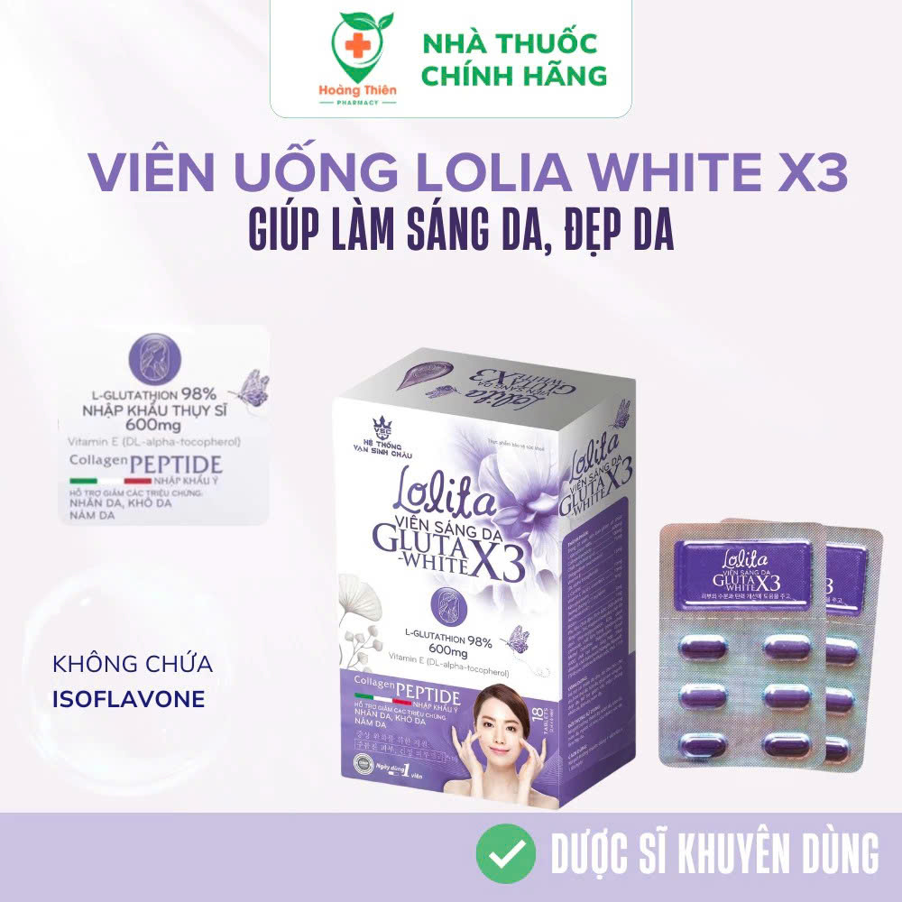 Viên SÁNG DA LOLITA GLUTA X3 – Viên Uống Trắng Da Glutathione 600mg Hỗ Trợ Giảm Nám, Sáng Da, Tăng Đàn Hồi