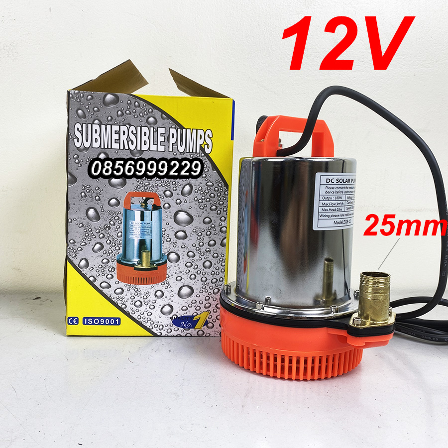 180W máy bơm nước thả chìm 12V siêu mạnh lõi đồng dùng điện một chiều thân bằng inox