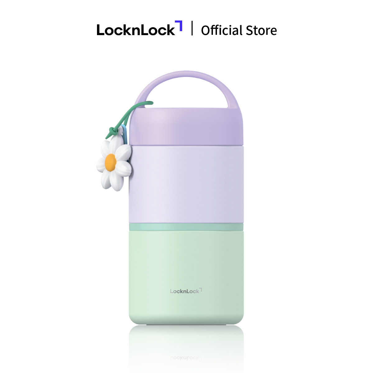 Bộ 2 hộp cơm giữ nhiệt LocknLock New Tower Vacuum Lunch Box LHC8055VOL thép không gỉ 304 kèm muỗng và họa tiết trang trí