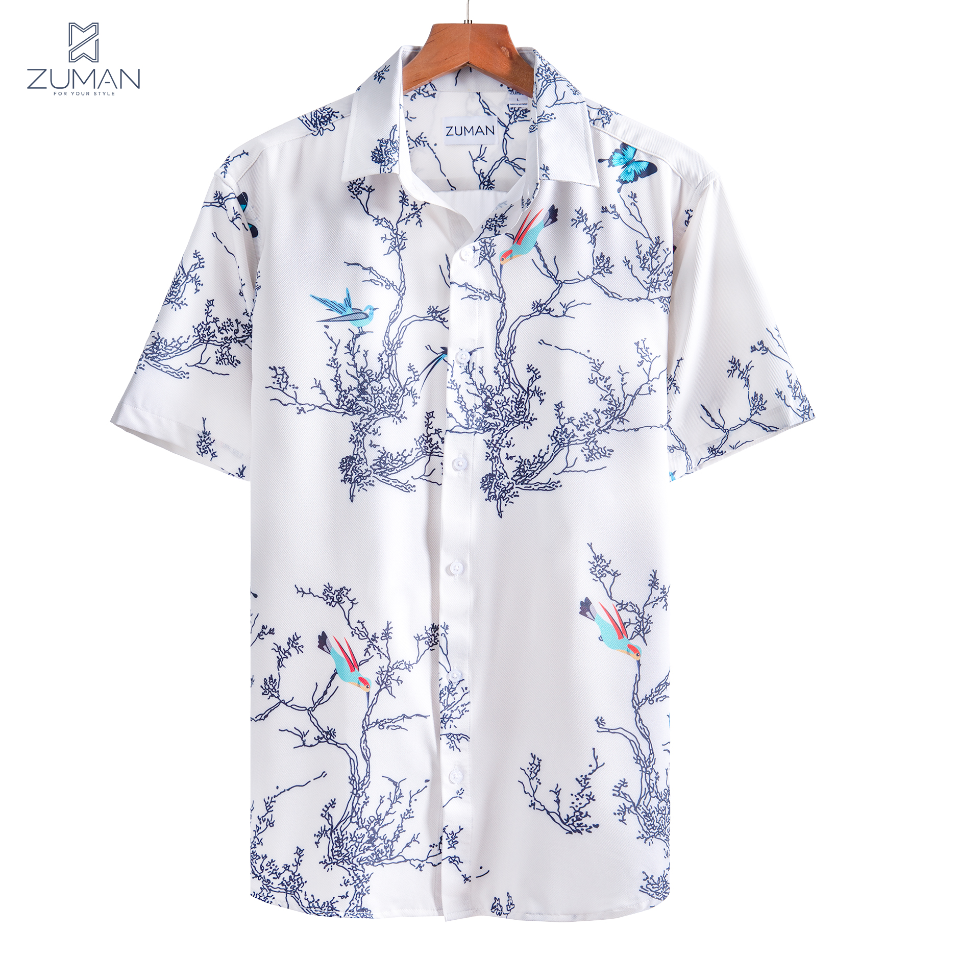 Áo sơ mi nam họa tiết tay ngắn Bird's-eye Pattern Shirt ASM106 ZUMAN form suông, chất lụa vân chéo, thoáng mát