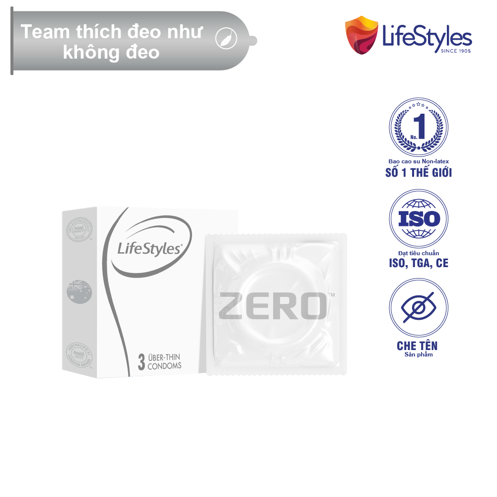 Bao cao su lifestyles zero super thin siêu mỏng cao cấp hộp 3 bao