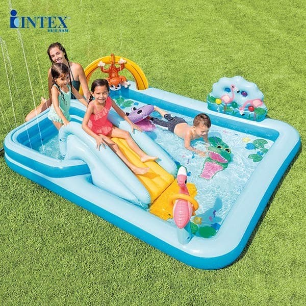 Bể bơi phao cầu trượt có vòi phun mưa INTEX 57161/57158 - Hồ bơi cho bé mini, Bể bơi phao trẻ em