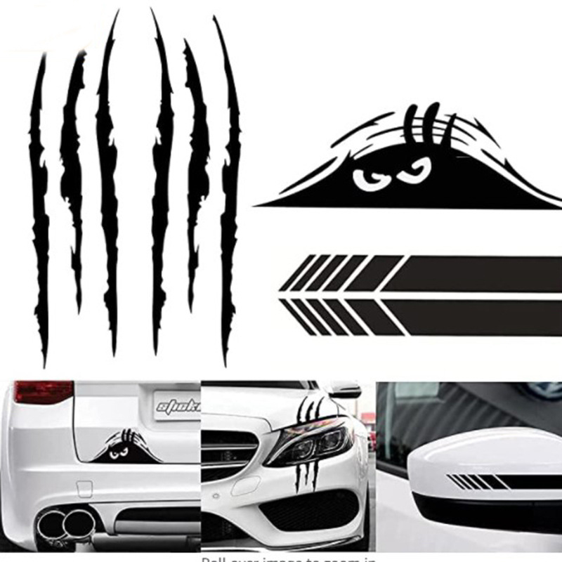 Full bộ tem decal móng vuốt dán đèn xe, kính chuột hiệu, cốp xe phong cách độc đáo