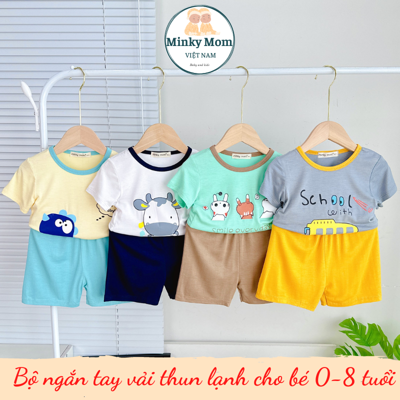 Bộ Cộc Tay Minky Mom Vải Thun Lạnh Mềm Mát Mịn Cổ Tròn Phối Màu Dễ Thương Thiết Kế Mới Hiện Đại 2023 Cho Bé Trai Bé Gái Mặc Đi Chơi Đi Học Mã TNIN159