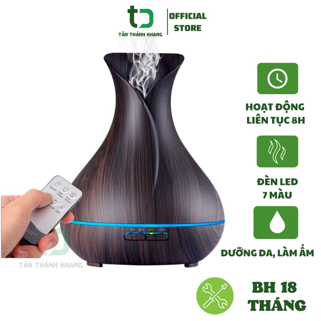 Máy Khuếch Tán tinh dầu, Phun Sương Tylip Vân Gỗ - Dung Tích 500ml- Dùng cho phòng diện tích 30m2- BẢO HÀNH 3 tháng
