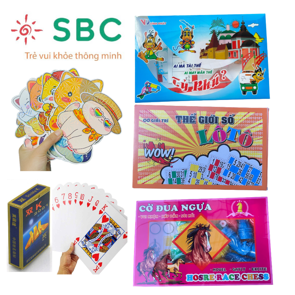 Combo Board game đại lộc tặng kèm lì xì chibi - Bài tây, lô tô, cờ tỷ phú, cờ cá ngựa