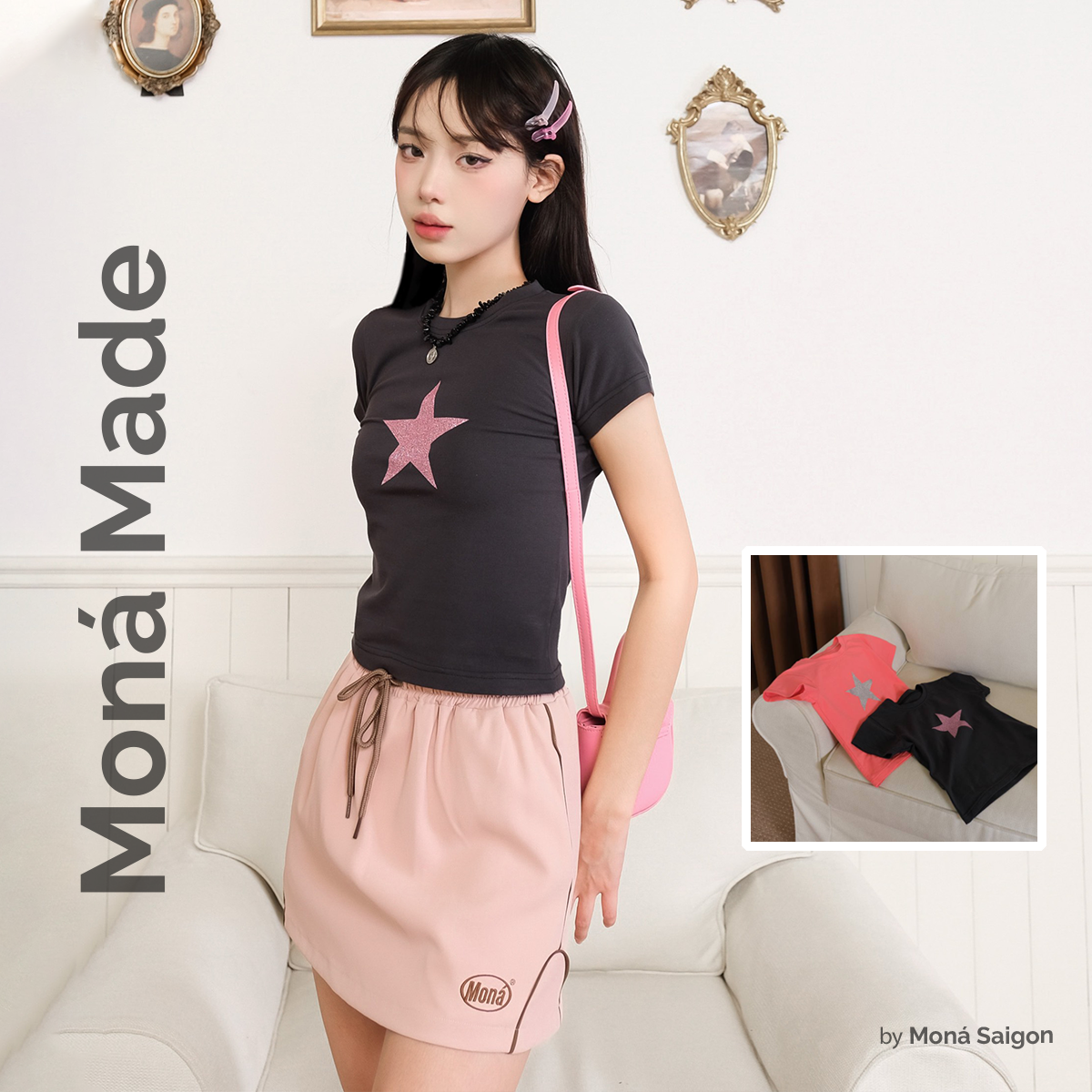 Áo thun baby tee form ôm y2k moná - star