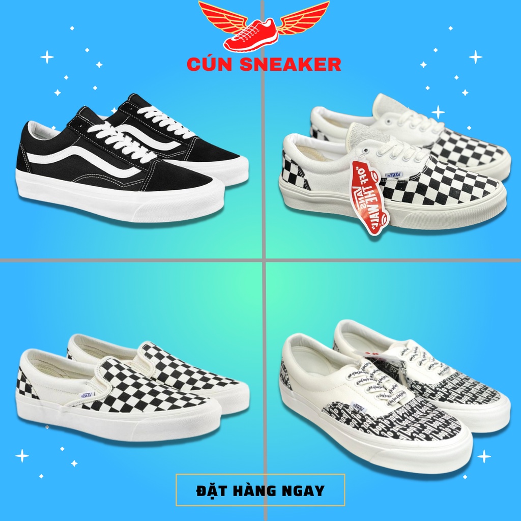 Giày thể thao Vans caro lười, buộc dây, Vans đen vault, Van Fog nam nữ chuẩn sc đủ size nam nữ full bill box