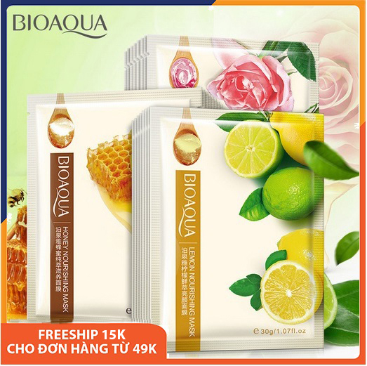 Combo 10 mặt nạ giấy dưỡng da trị mụn thâm BIOAQUA mix chanh, hoa hồng, mật ong dưỡng ẩm, cấp nước,collagen, thải độc, phục hồi da,chống lão hóa, làm săn và tăng độ đàn hồi dưỡng trắng da mờ thâm nội địa Trung 3D SPU072