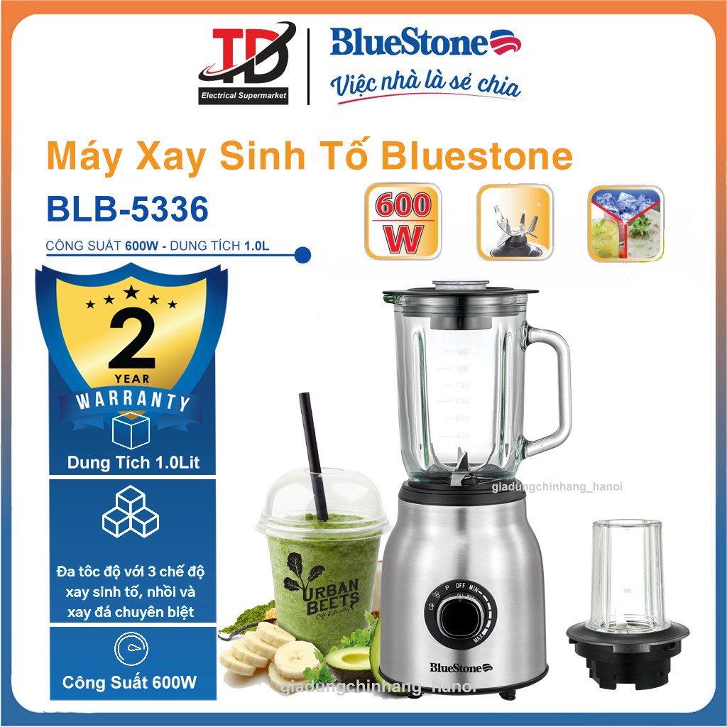 Máy Xay Sinh Tố BlueStone BLB-5336, Công Suất 600W, Cối Thủy tinh 1.0Lit, BH chính hãng 2 Năm