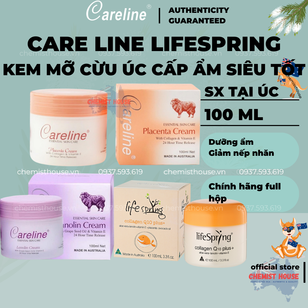 Kem dưỡng da nhau thai cừu Life Spring Lanolin giúp giảm nám mờ thâm thấm nhanh bao cấp ẩm