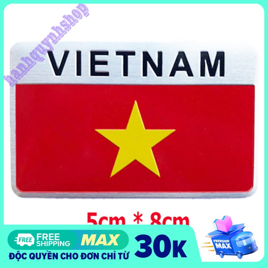Tem Nhôm Cờ Việt Nam Chữ Nhật 8x5cm Dán Trang Trí Ô Tô Xe Máy