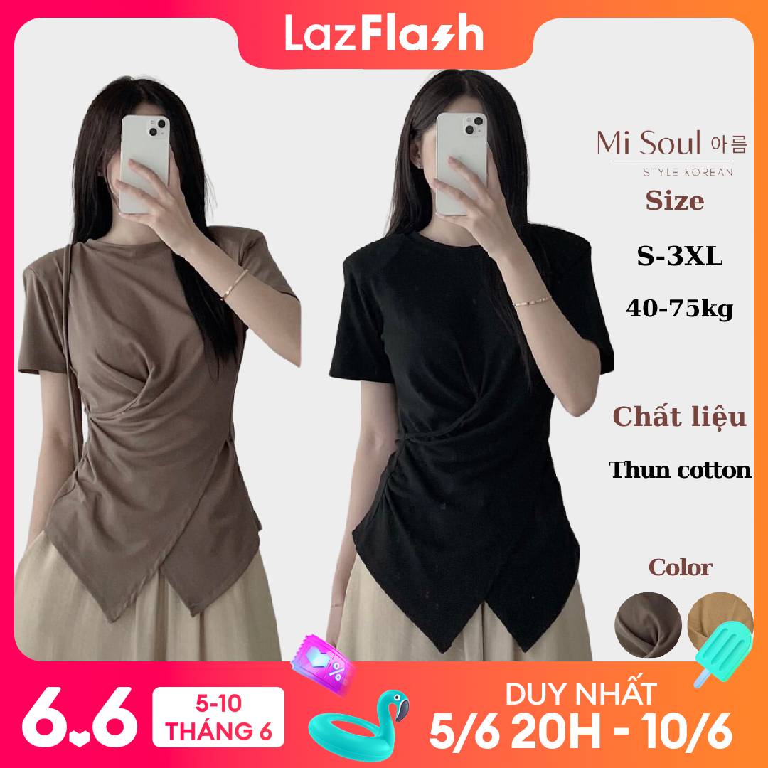 Áo Thun Xoắn Eo Cổ Tròn MiSoul BigSize , Áo Cộc Tay BigSize Vạt Chéo 199