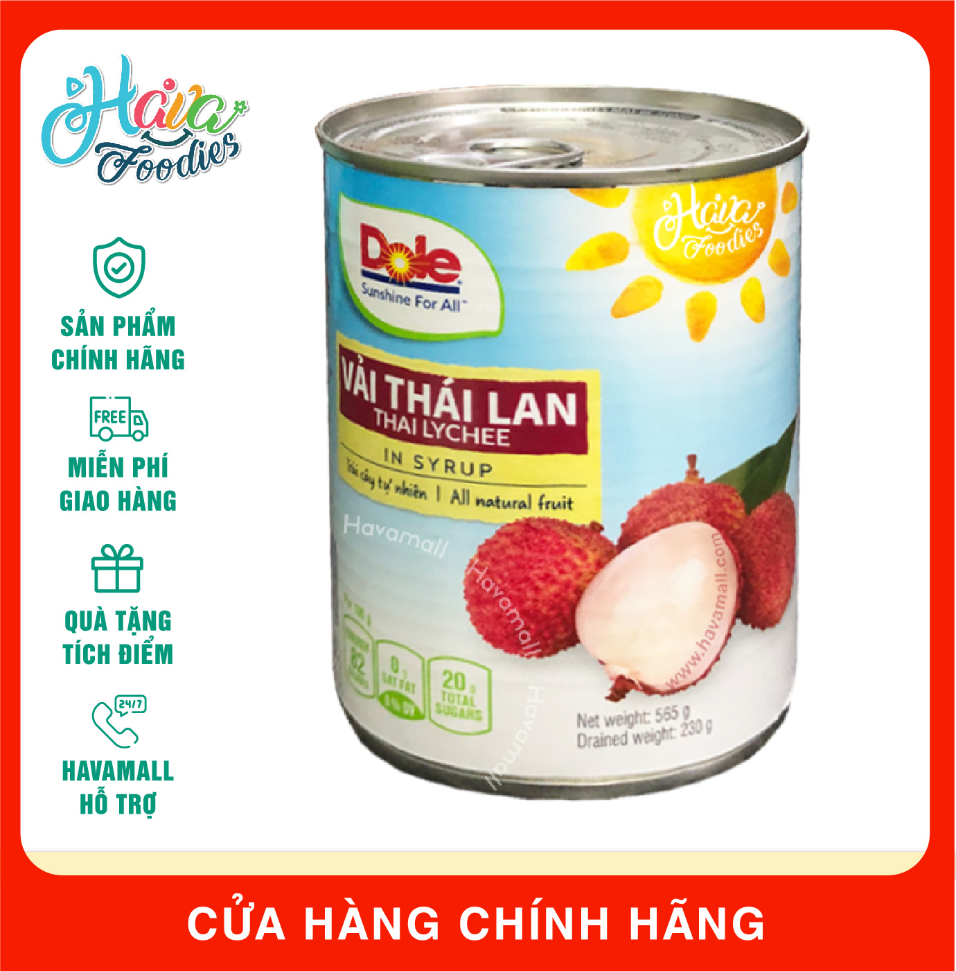 Vải tươi đóng hộp dole 565gr