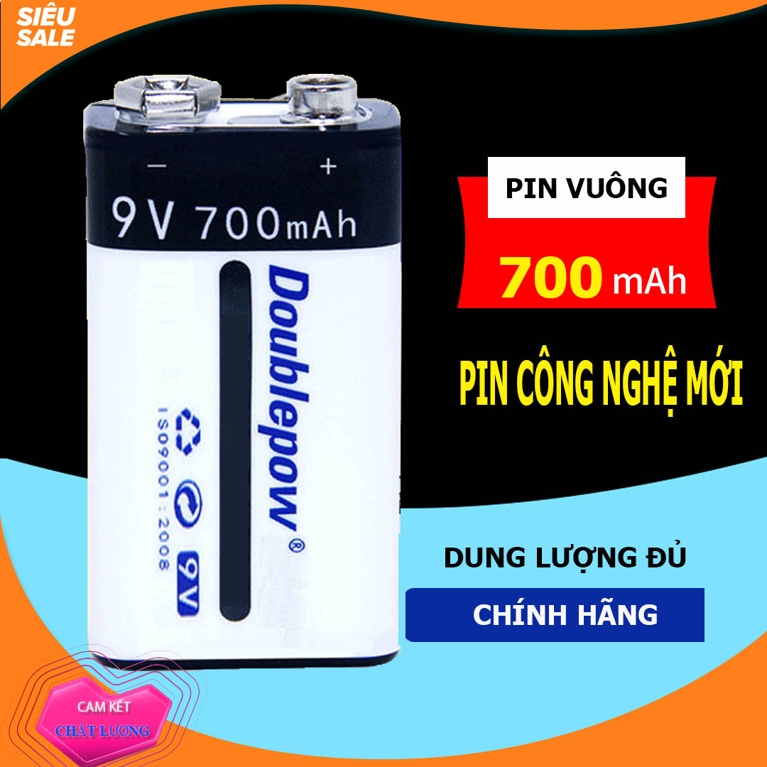 Pin vuông sạc lại 6F22 - 9V 700mAh Doublepow, pin 9V dung lượng cao công nghệ mới (có kèm hộp đựng pin)