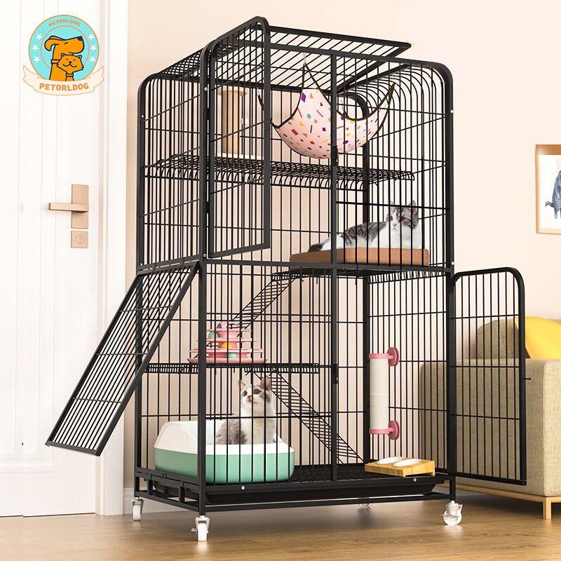 Petorldog chuồng nuôi mèo Chuồng mèo 2/3/4 tầng Lồng Nan Ống Nhiều Tầng Có Bánh Xe tặng kèm khay vệ sinh đủ kích thướ lồng biệt thự ba tầng siêu lớn