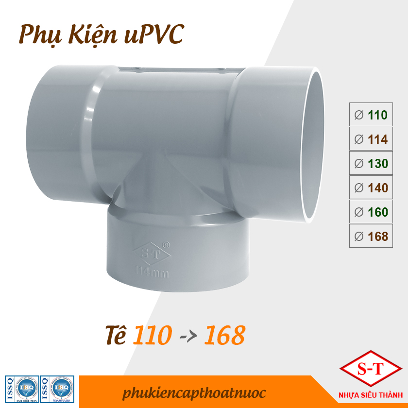 Tê pvc, ba chạc nối ống phi 110, 114, 130, 140, 160, 168 phụ kiện nhựa st
